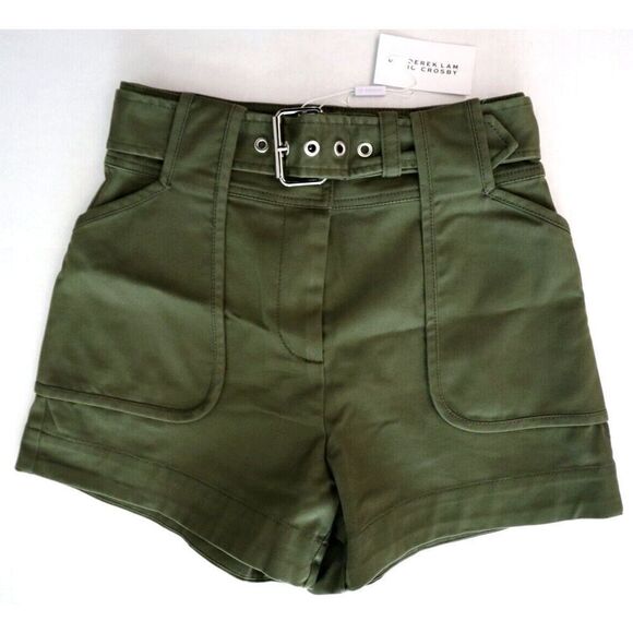 Derek Lam 10 Crosby Women's Sz 0 Fatigue Green Monterey Belted Shorts - Picture 1 of 12